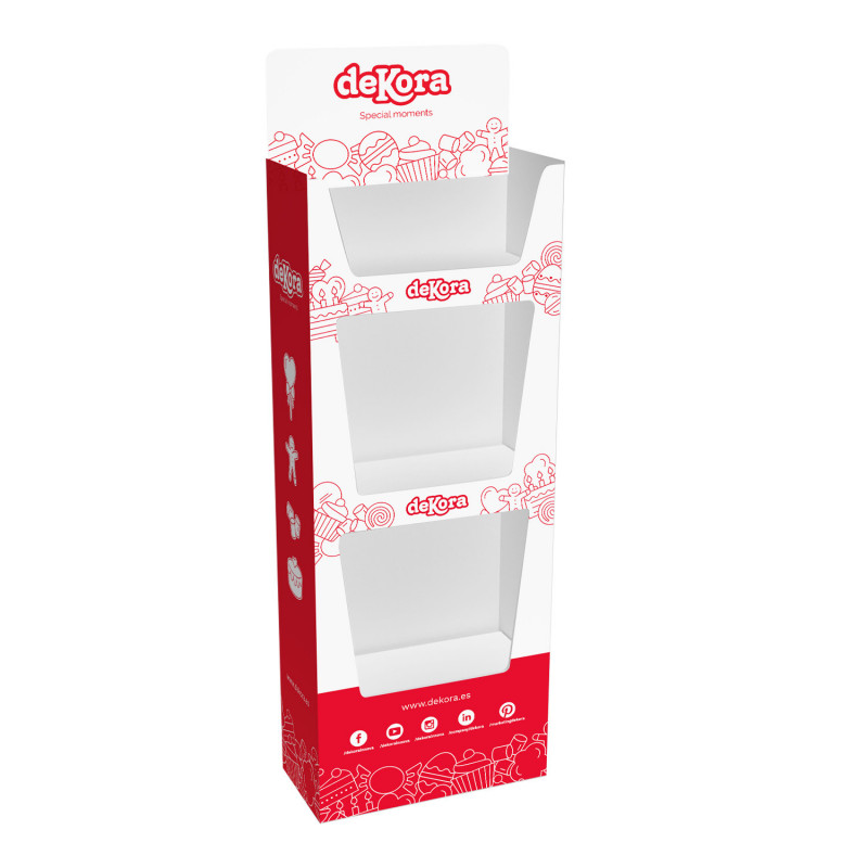 EXPOSITOR DE CARTON 3 BANDEJAS 56X36X148CM CON FUNDA