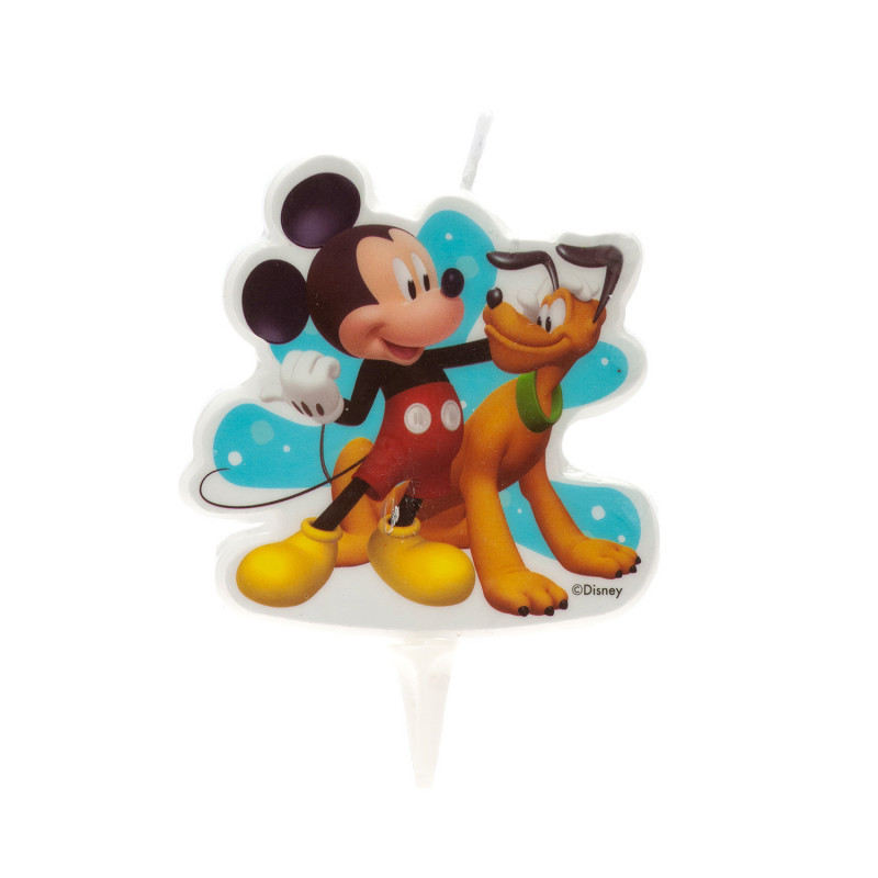 VELA CUMPLEAÑOS 2D MICKEY MOUSE Y PLUTO 7,5CM 12 UNID