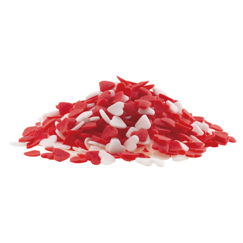 BLÍSTER CONFETI AZÚCAR CORAZONES ROJOS Y BLANCOS 100GR