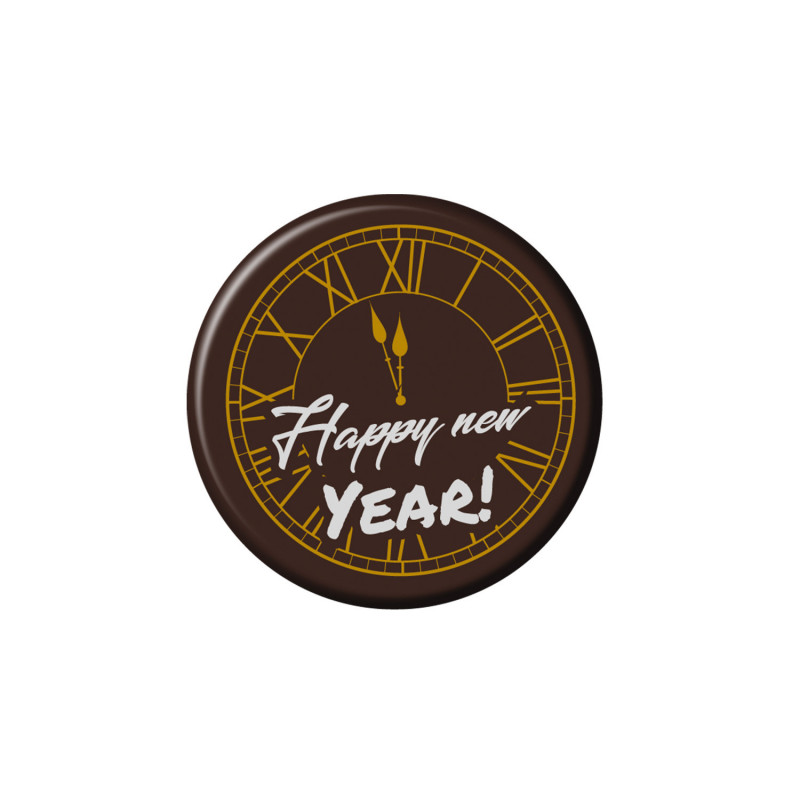 RELOJ CHOCOLATE NEGRO  HAPPY NEW YEAR D 50MM