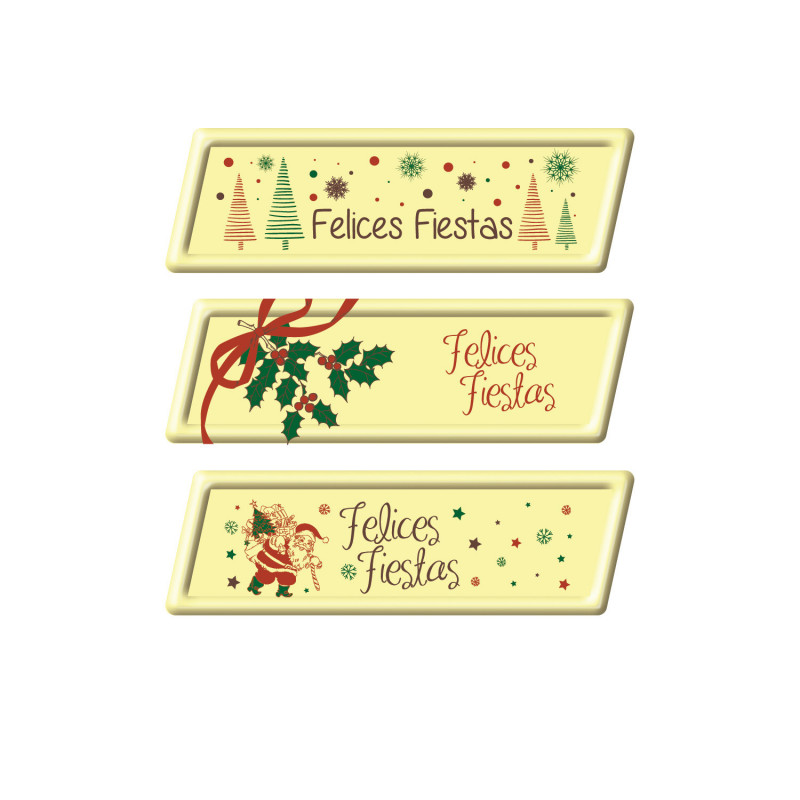 LETRERO DE CHOCOLATE BLANCO FELICES FIESTAS 70X23MM