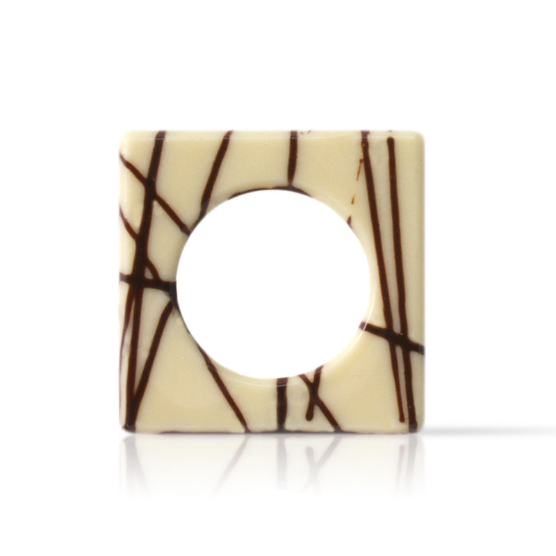 CUADRADO CHOCOLATE BLANCO RAYAS NEGRO 46X46MM