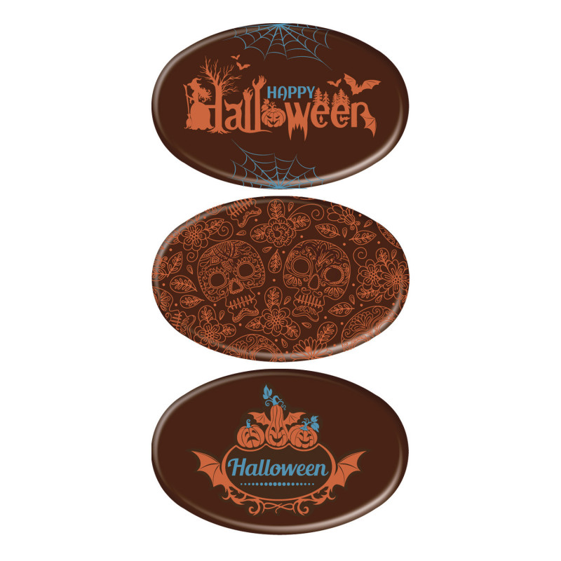 LETRERO OVALADO DE CHOCOLATE HALLOWEEN 55X35MM
