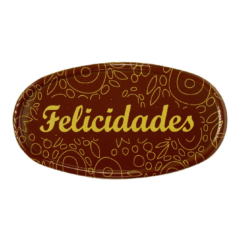 LETRERO CHOCOLATE OVALADO "FELICIDADES" 90x50 mm