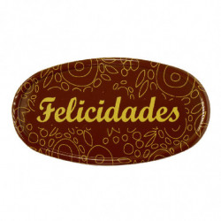 LETRERO CHOCOLATE OVALADO "FELICIDADES" 90x50 mm